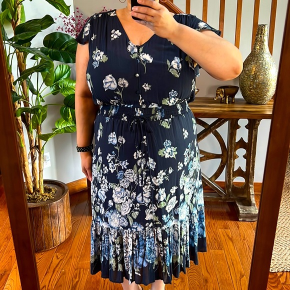 Lucky Brand 2X Blue Floral High Low Hem Midi Dress - Picture 5 of 16